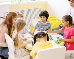 Kids at a craft table